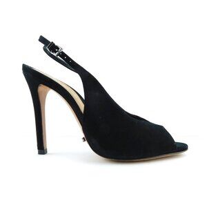 SCHUTZ Black Suede Leather Peep Toe Sling Heel Pumps 7